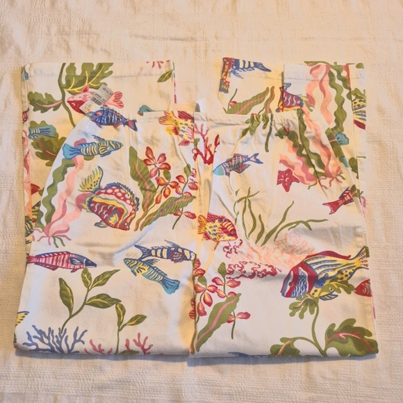 Talbots Petites women's size 16W fish & coral design wide leg pants, twill NWT - Picture 4 of 11